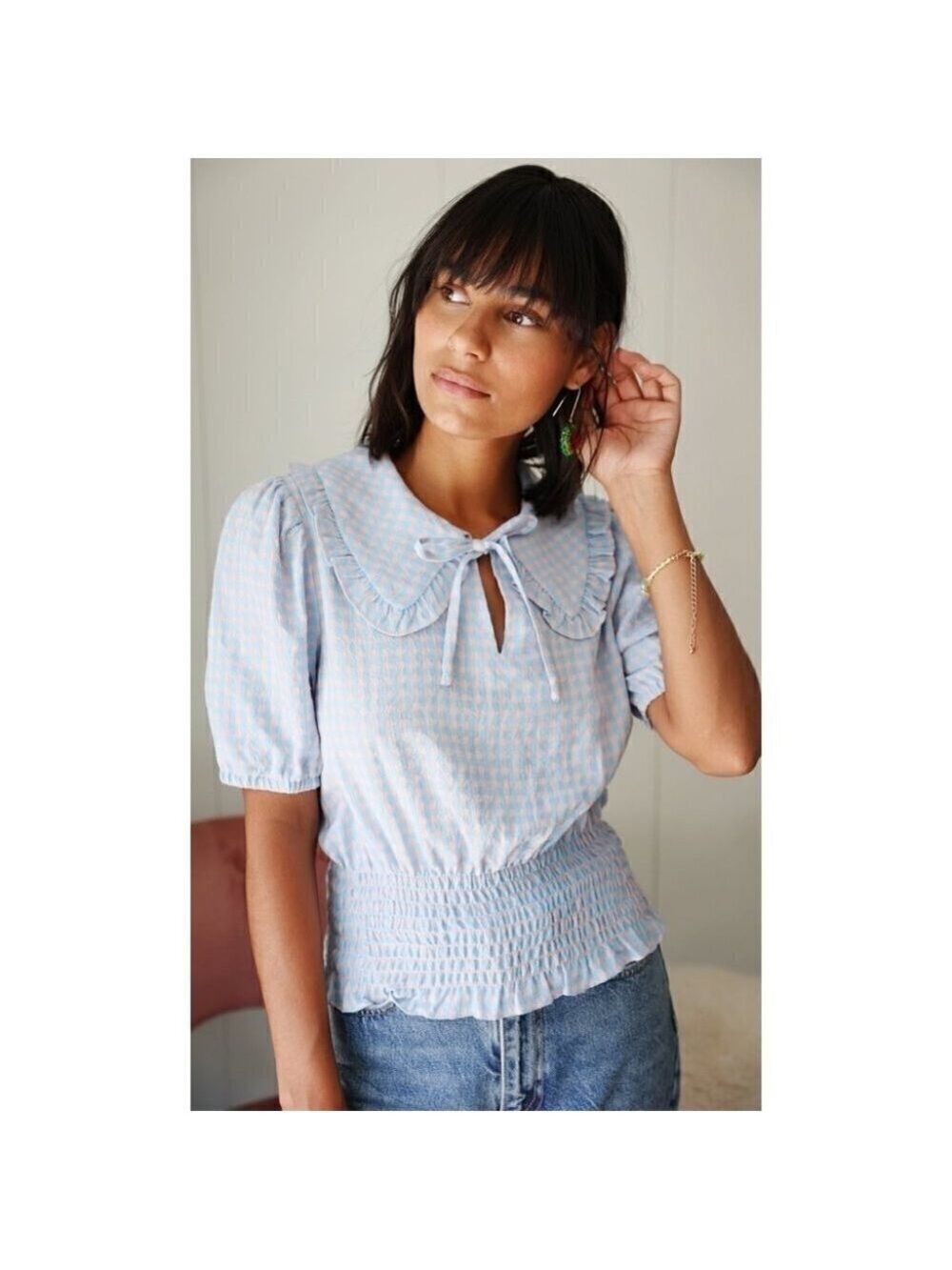 Nwt Greylin | Trina Gingham Top with Oversized Collar